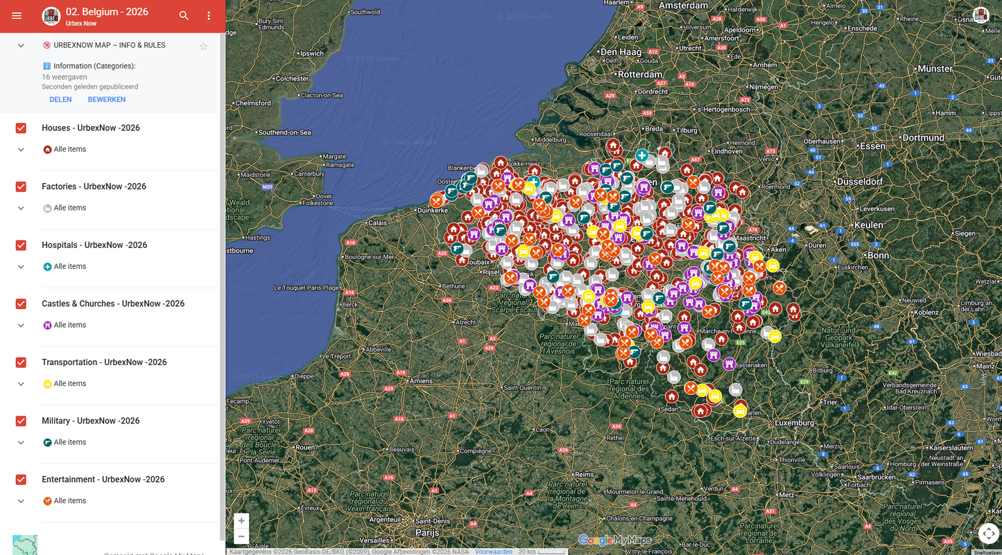 Belgie - Urbex Kaart