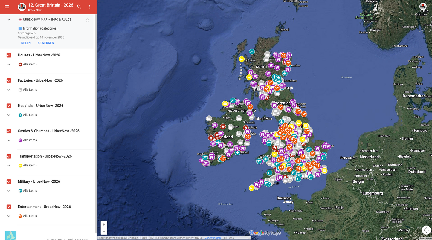 Verenigd Koninkrijk - Urbex Kaart